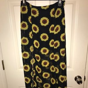 Sheer sunflower maxi skirt w mini black slip